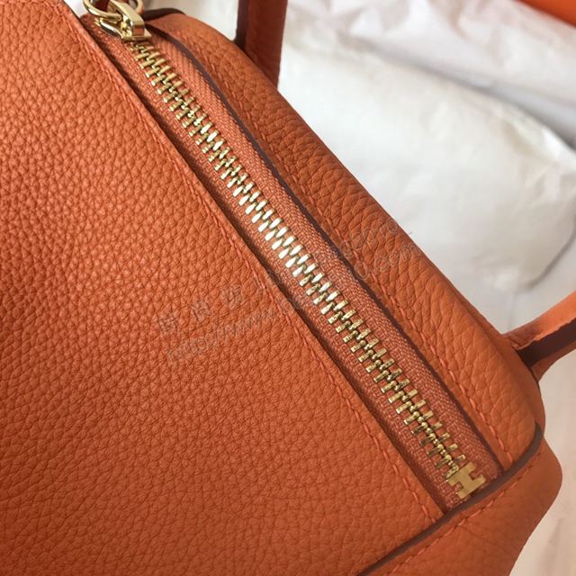 Hermes女包 愛馬仕手提包 進口頂級小牛皮 Lindy包 橙色 金扣 大小號  td1205